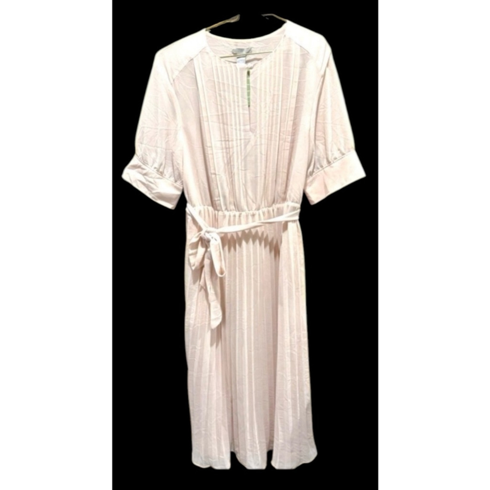 NEW H&M pleated chiffon blush pink midi dress airy elegant flowy garden party M
